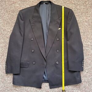 Elegant Vintage Black Double-Breasted Men's 100% Wool Made in Italy Blazer